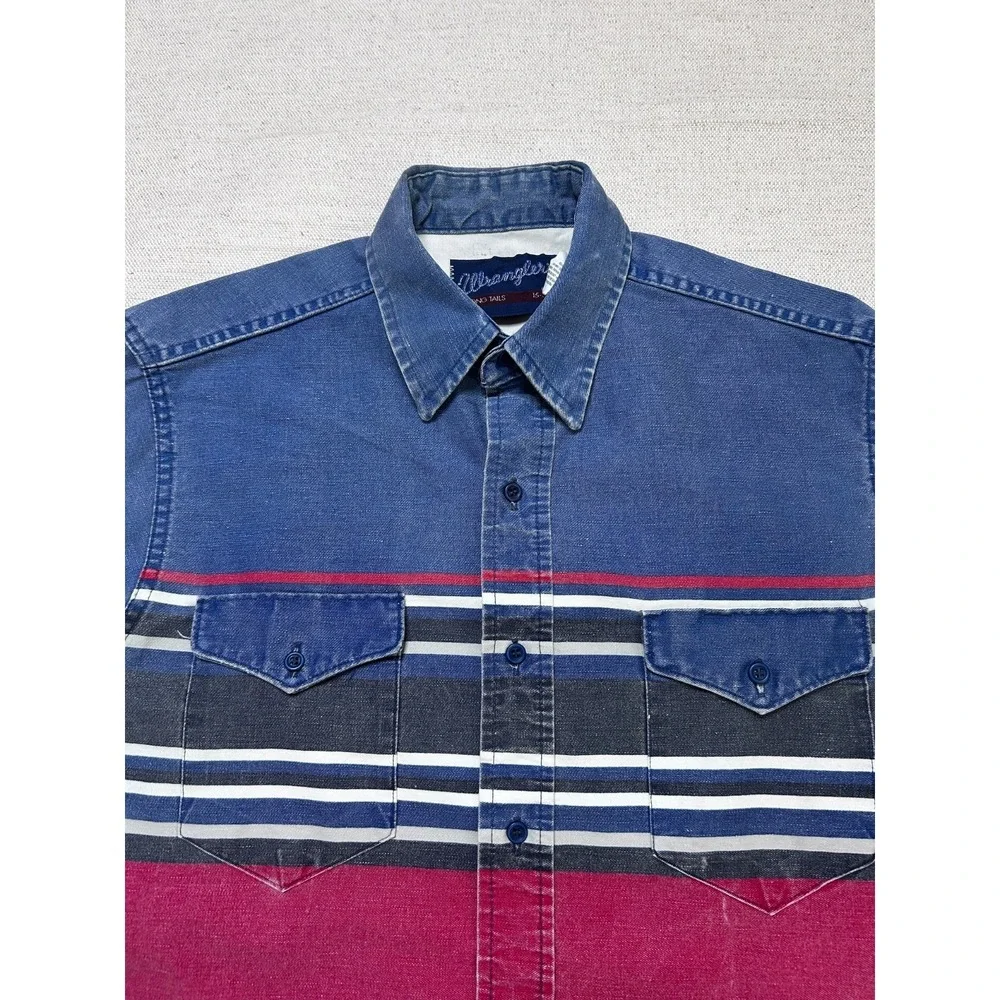 Vintage Wrangler X-Long Tails Denim Shirt Men's 15-33 Blue Button Up Western USA